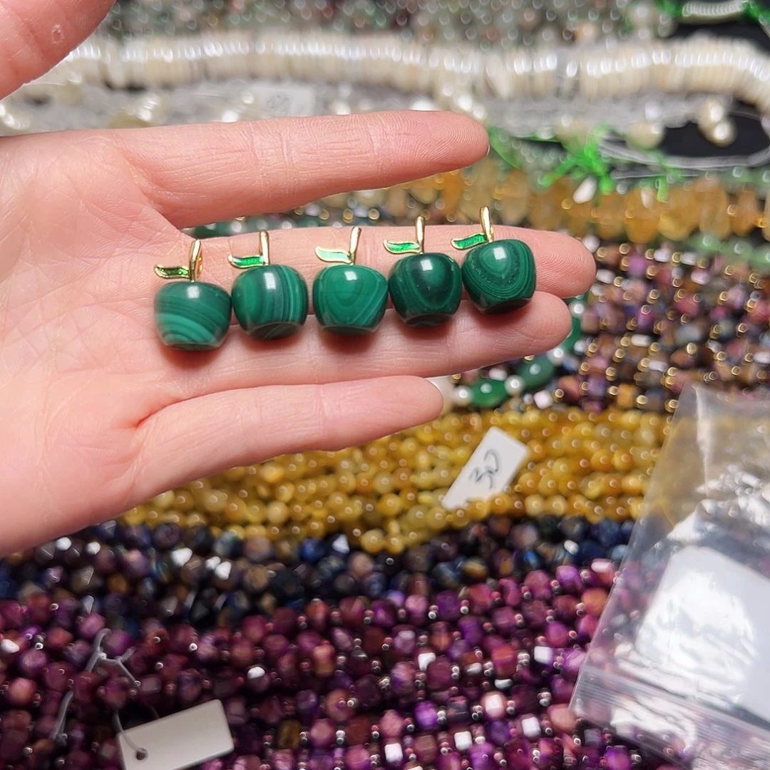 玛瑙/玉髓足银镶嵌珠宝半成品T340孔雀石12.5/个