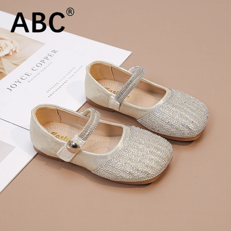 ABC女童鞋爱莎公主鞋2025新款春秋水晶儿童鞋女宝小皮鞋软底单鞋