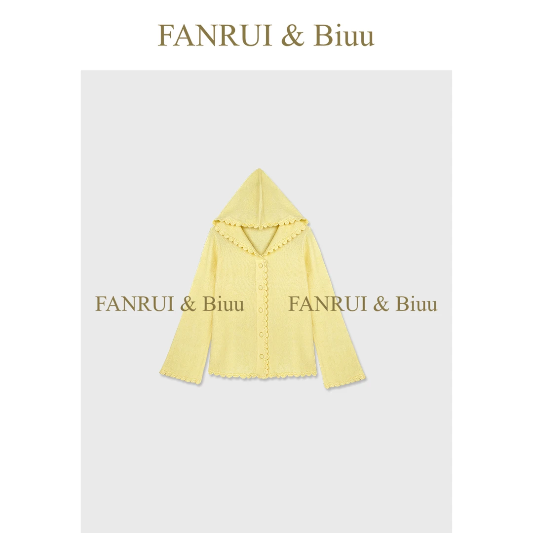 FANRUI/泛芮「柔波绻绻」连帽花边设计感独特漂亮针织上衣女B17449