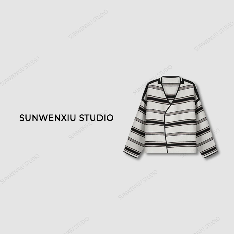 swx studio3店 “摩登”羊毛斗篷定位对条高品质极简廓形毛呢外套