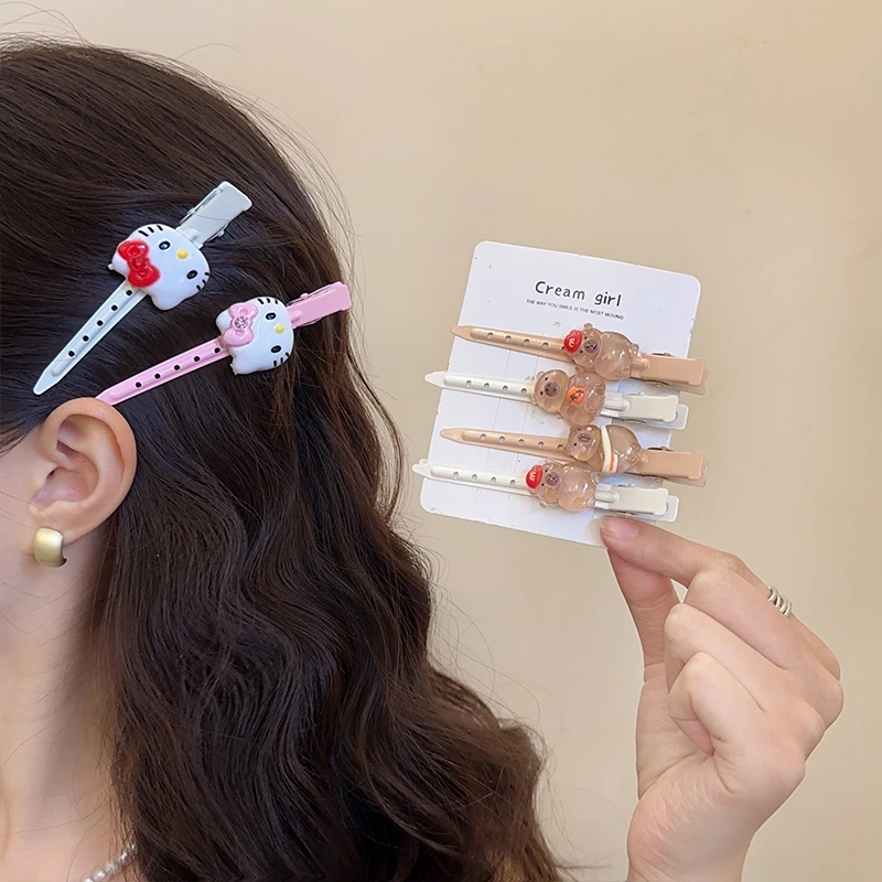 卡通可爱HelloKitty发夹少女心长款红色KT猫咪刘海夹无痕侧边夹子