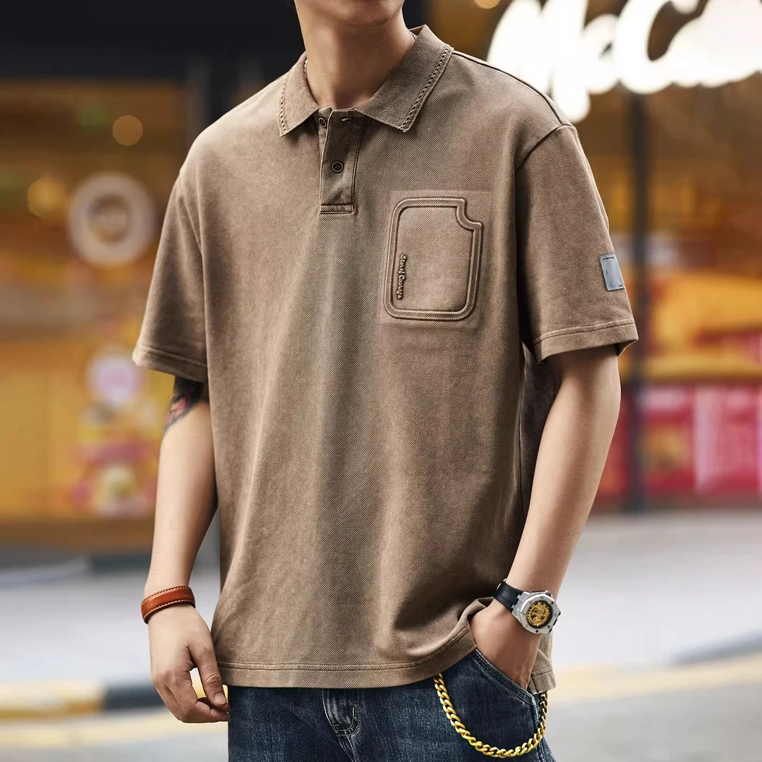 MR.MUDI/穆迪先生格蓝鹿美式复古重磅设计感水洗短袖男夏季新款