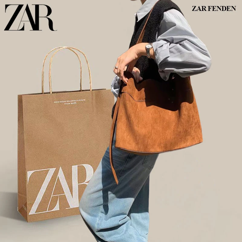 ZAR FENDEN2025秋季新款高级感大容量托特大包复古风通勤斜挎女包
