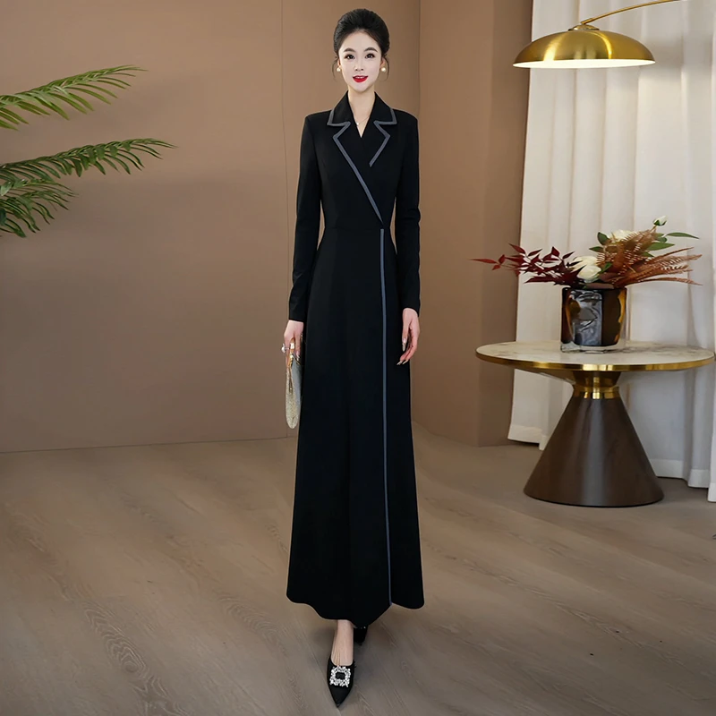 收腰秋季轻奢气质优雅长袖连衣裙2025新款设计感显瘦大摆长裙210