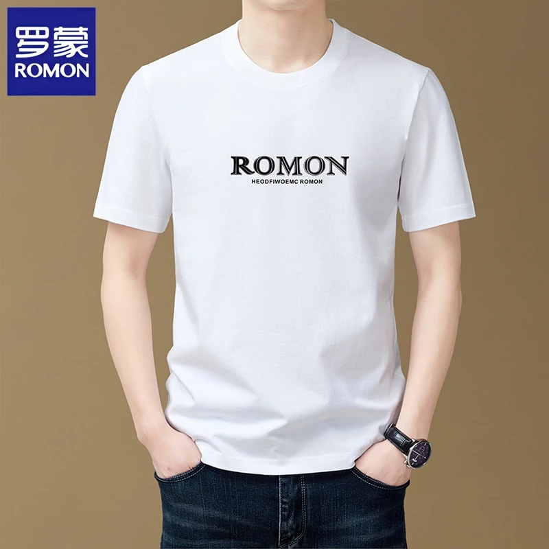 罗蒙夏季新款男士时尚圆领短袖上衣纯棉吸汗透气宽松百搭半袖T恤