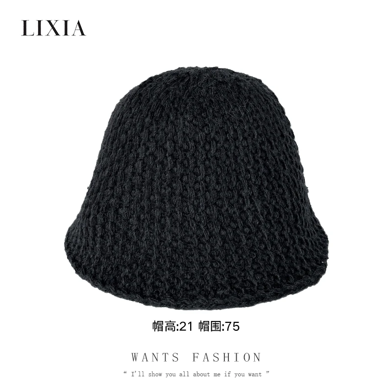 LIXIA【闲时月】加厚渔夫帽女韩国进口休闲针织毛线帽盆帽-2848