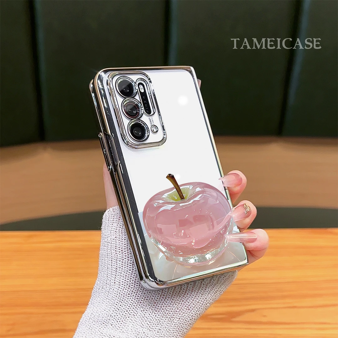 适用OPPOFINDN个性水果水晶苹果电镀透明支架防摔保护折叠手机壳