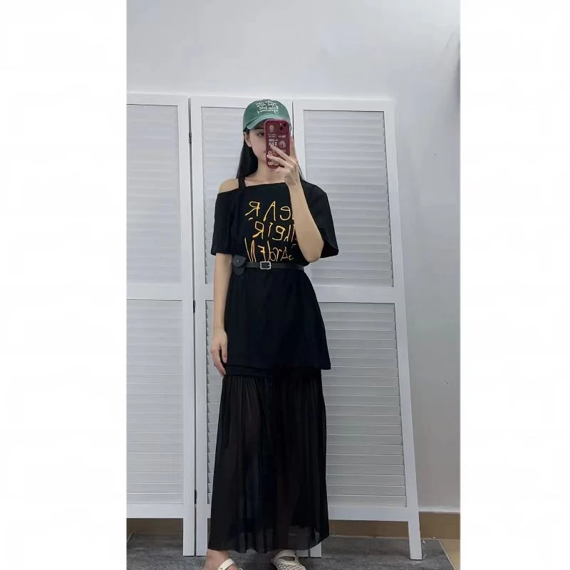 小众斜肩设计上衣+高腰半身裙套装夏季新款 女装休闲运动两件套装