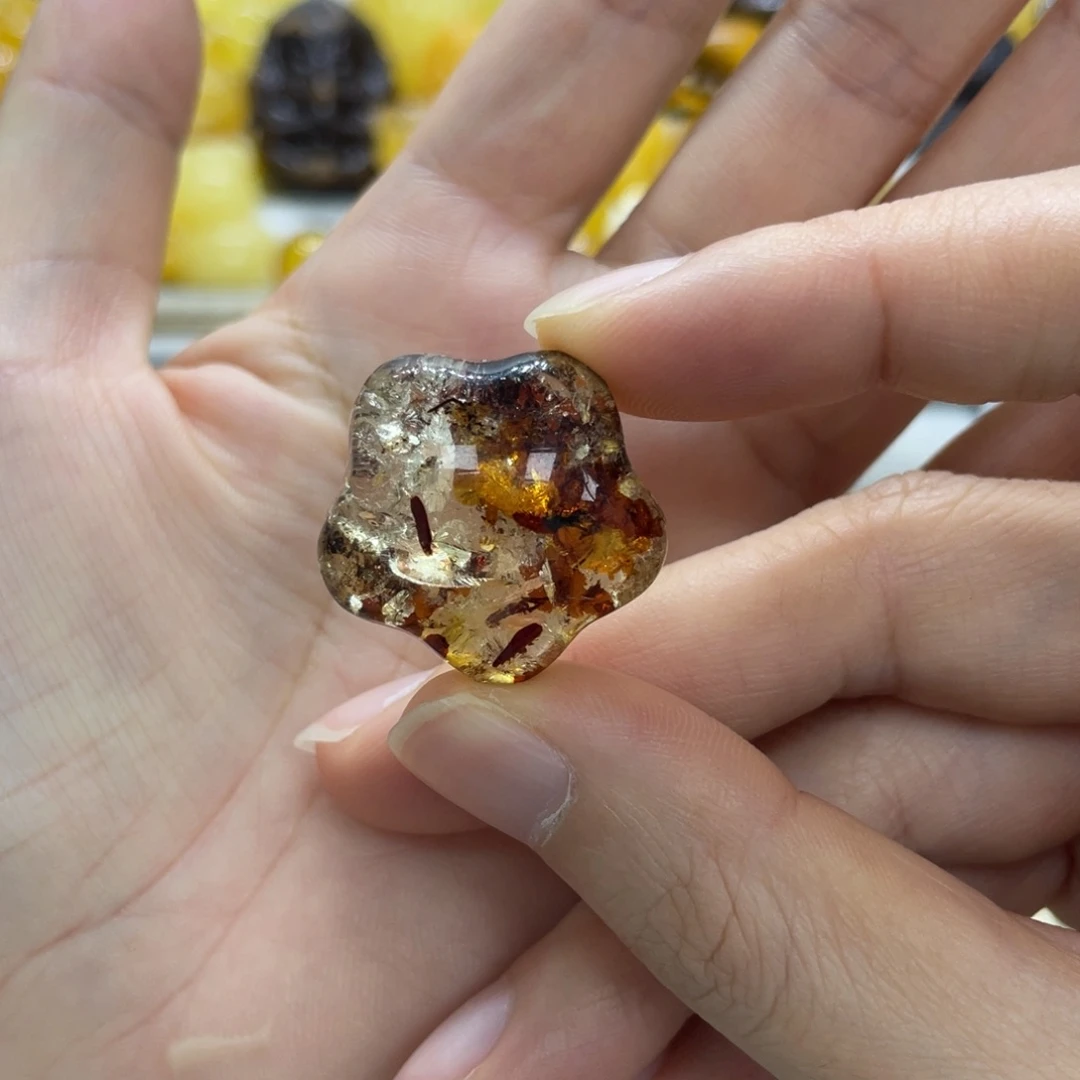 琥珀未镶嵌裸石天然琥珀花珀星星