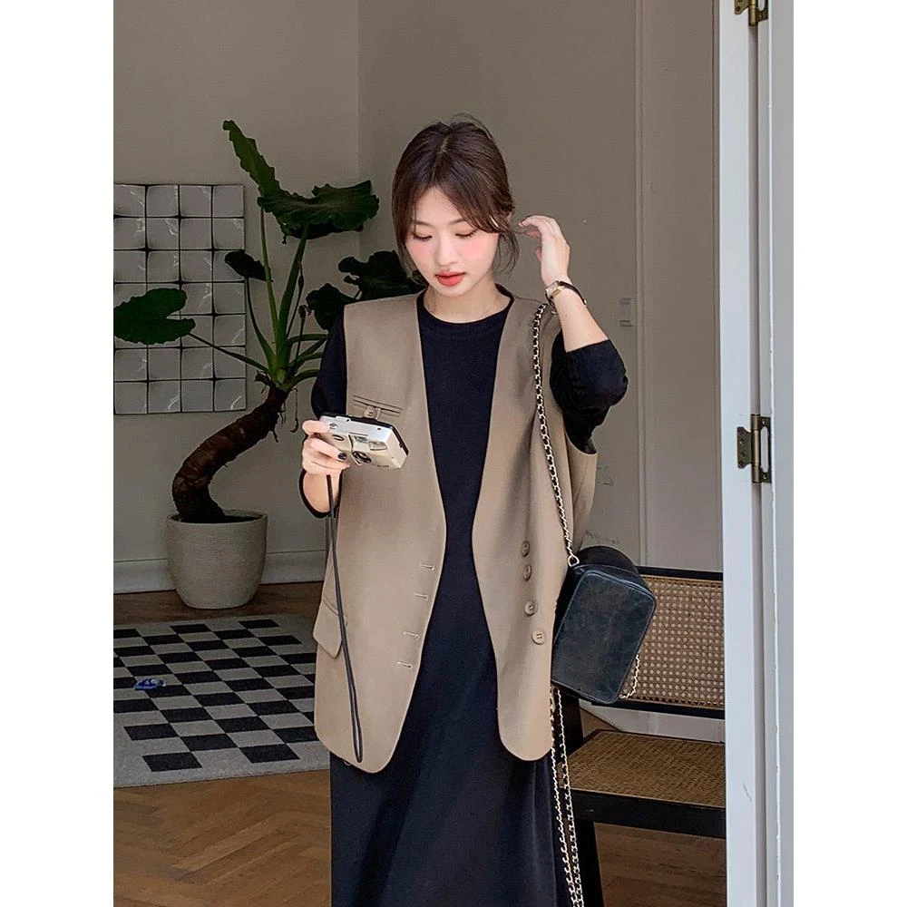 西装马甲女春秋新款韩版宽松马夹大码胖mm显瘦小坎肩背心短款外套