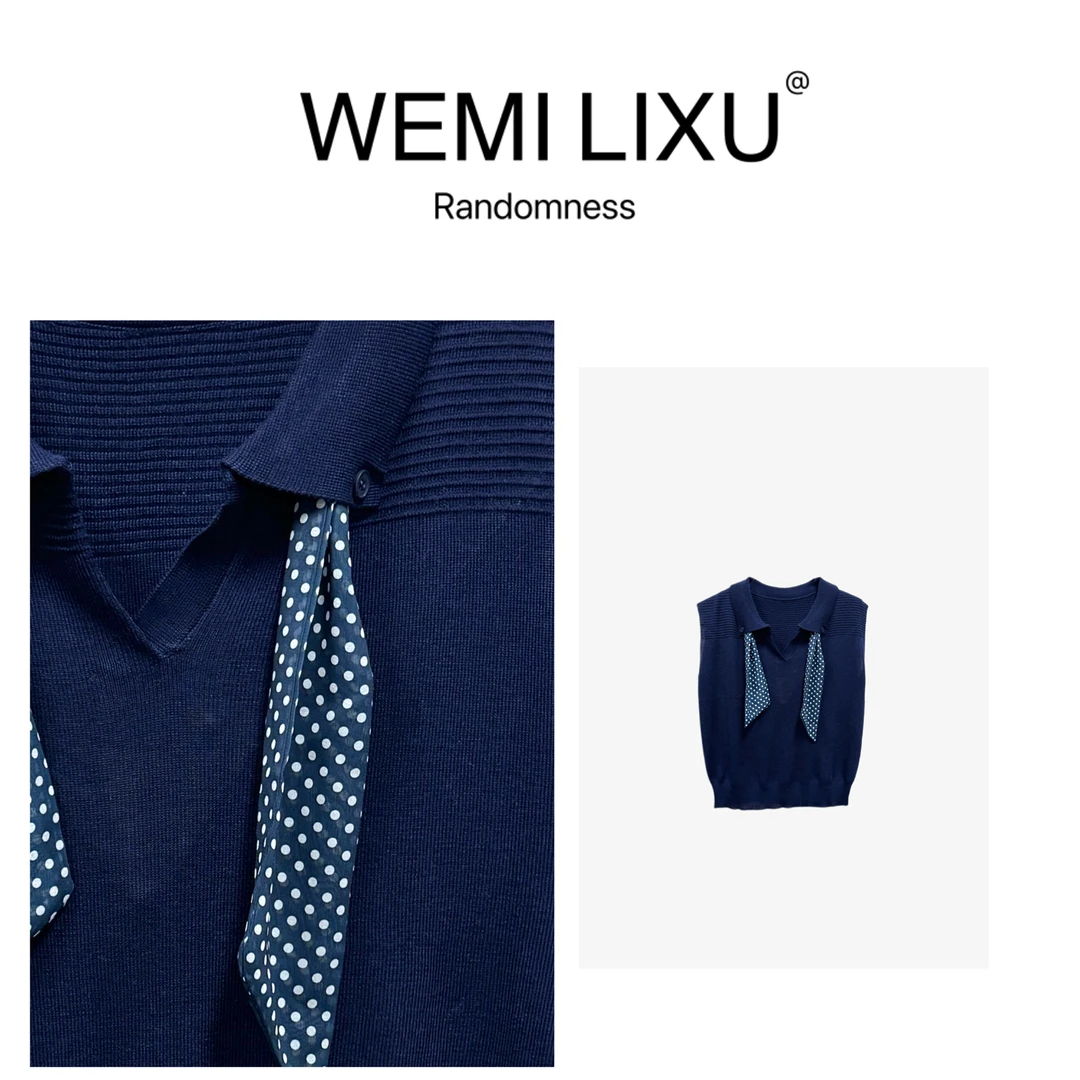 WEMI LIXU“静奢风”夏季时尚百搭翻领女装修身极简无袖针织衫1122