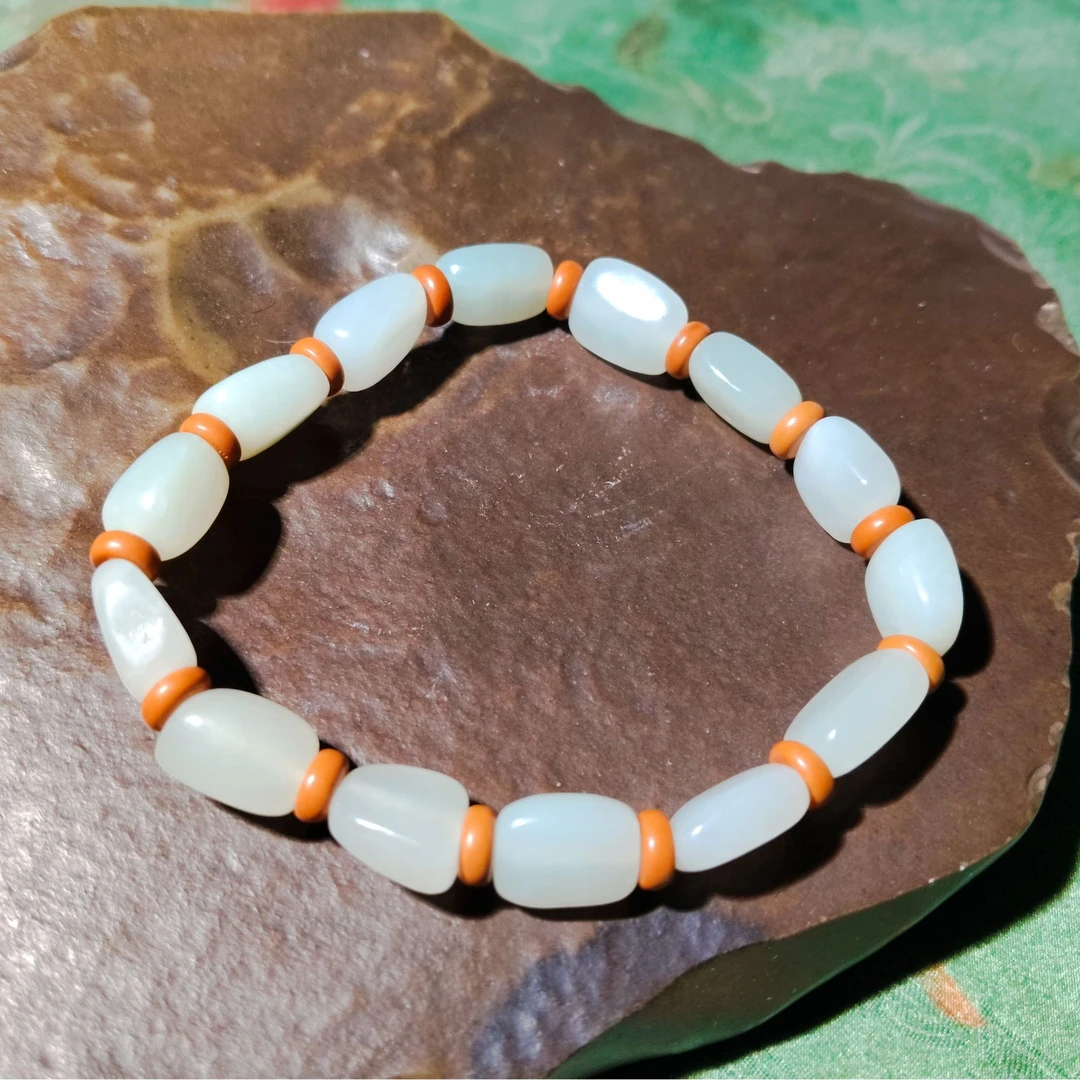 SH0553璞玉生辉·和田白玉随形手串17.0044g