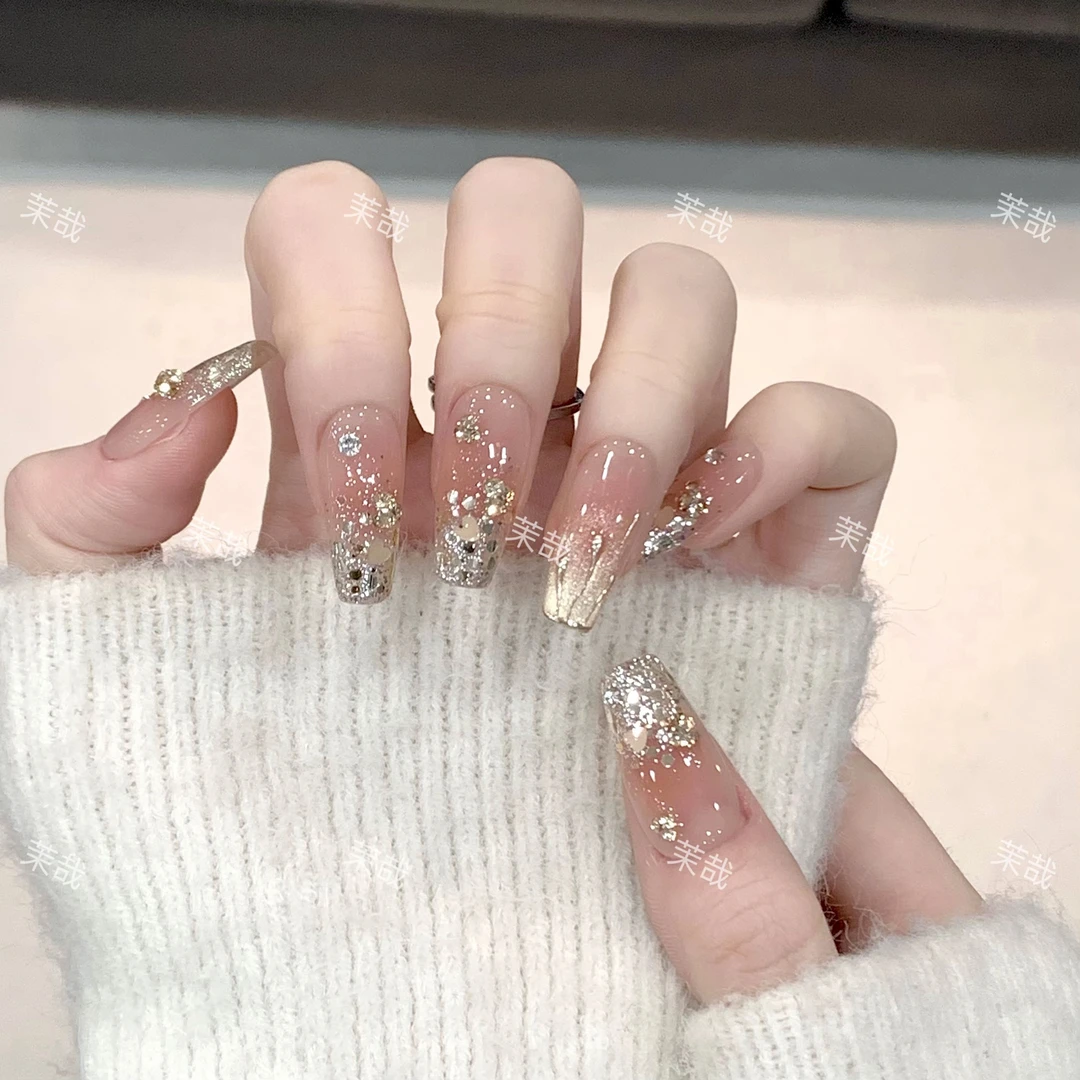 茉哉MM【春日洒金】纯手工定制美甲拆卸穿戴甲A3566