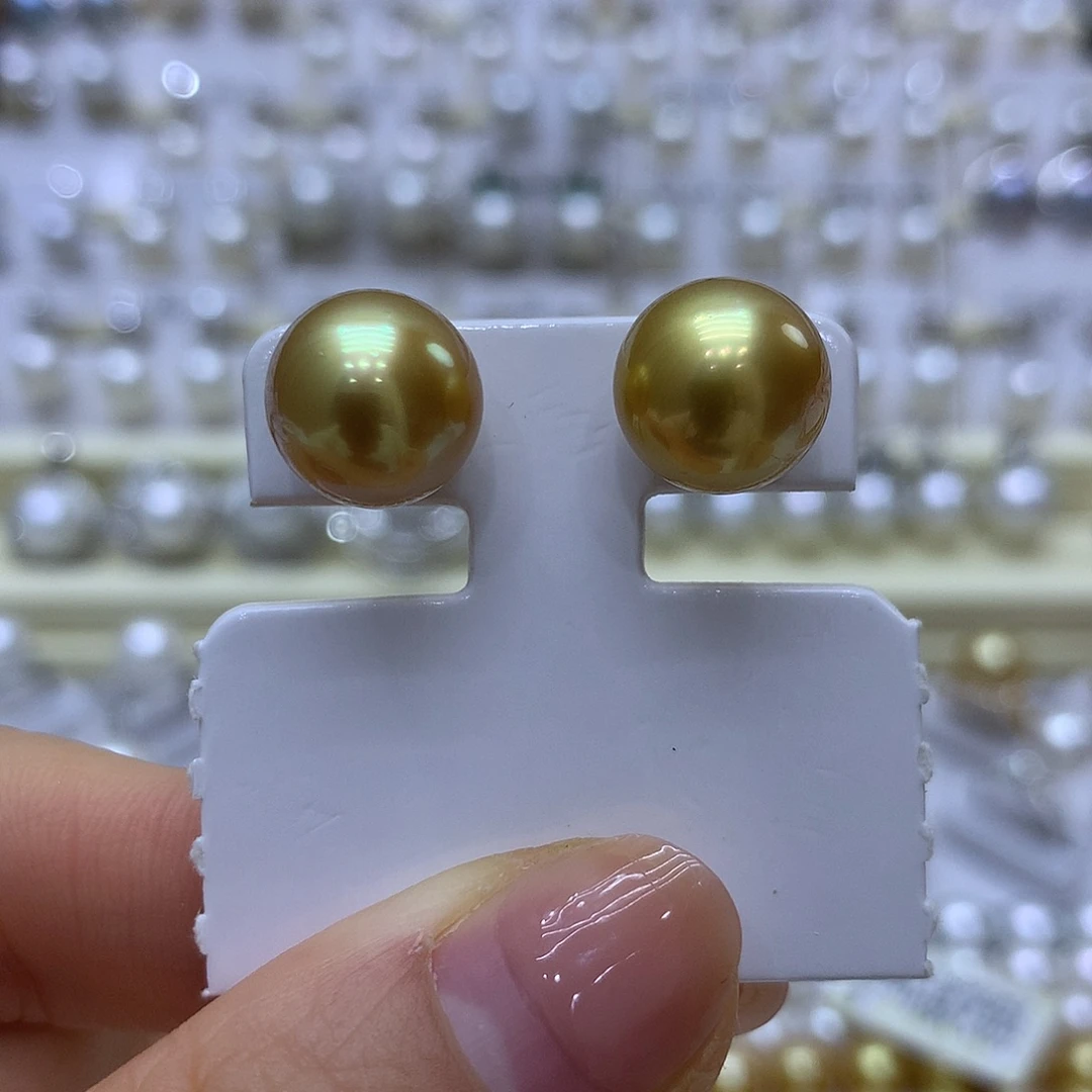 海水珍珠18K金镶嵌耳饰11-12mm