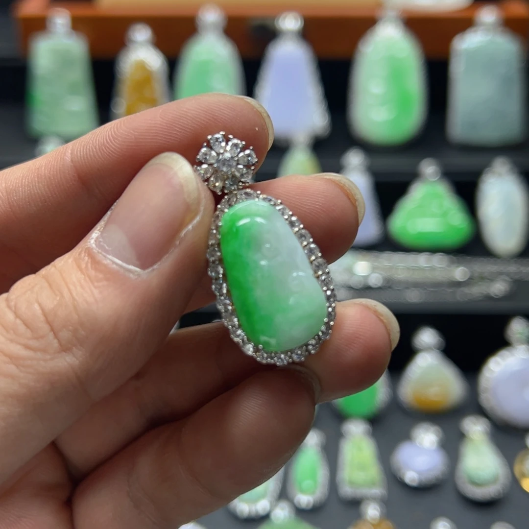 颈饰银S925镶嵌翡翠天然翡翠a货