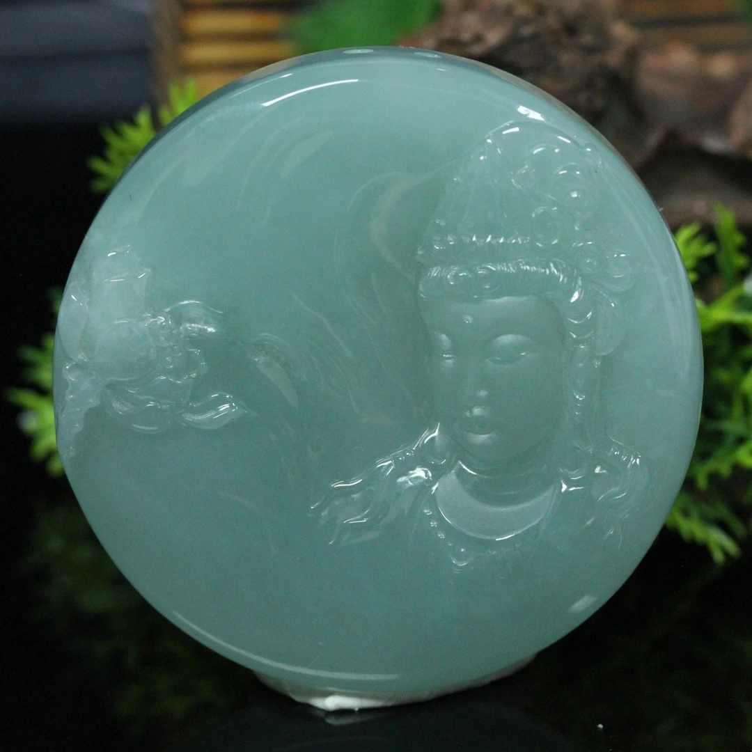 天然缅甸翡翠A货观佑吉祥观音圆牌/01027092/拍卖