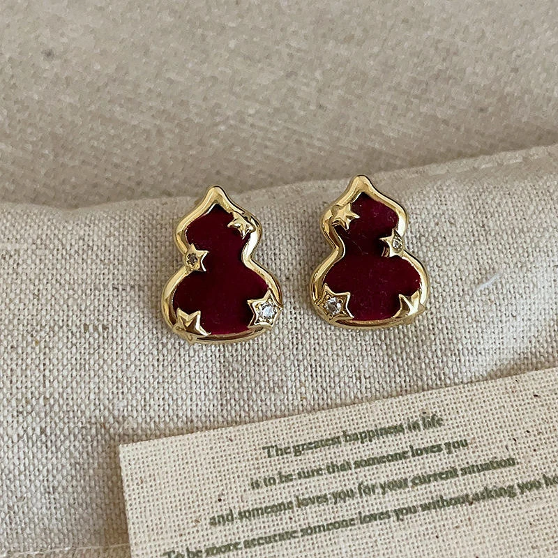 秋冬红色丝绒小马葫芦耳钉时尚气质甜美百搭耳环轻奢高级感耳饰女