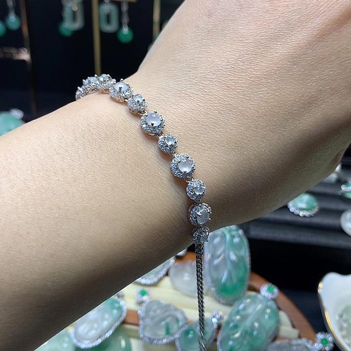翡翠银S925镶嵌手链天然缅甸翡翠