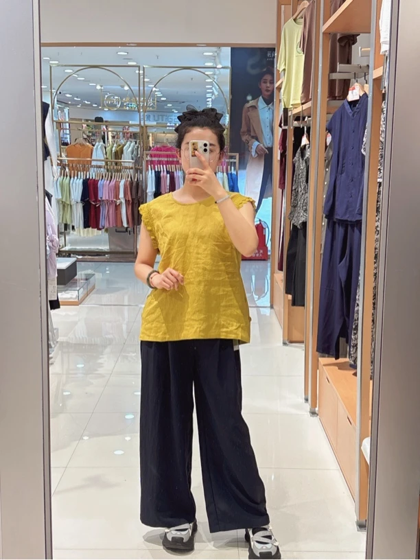 亚麻阔腿裤宽松透气