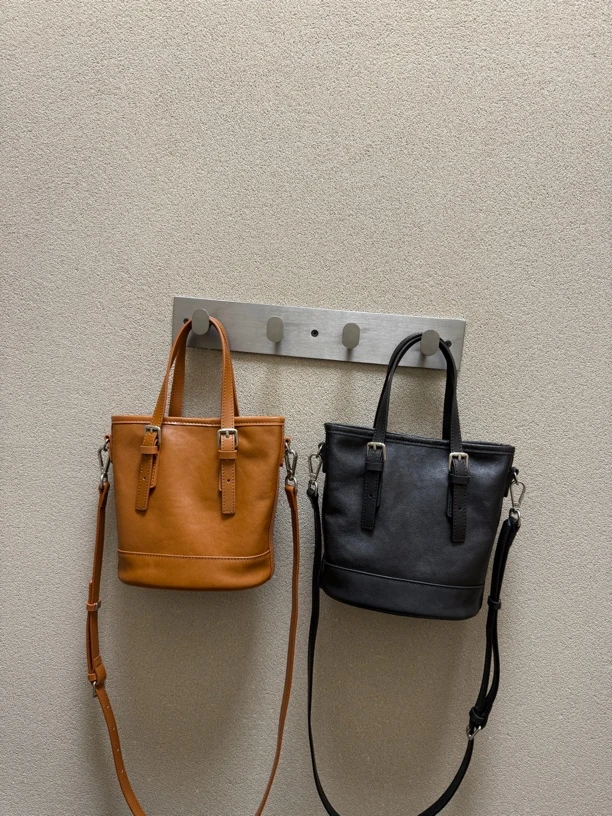 新款头层牛皮水桶包真皮女包复古单肩手提高级感通勤托特包5363