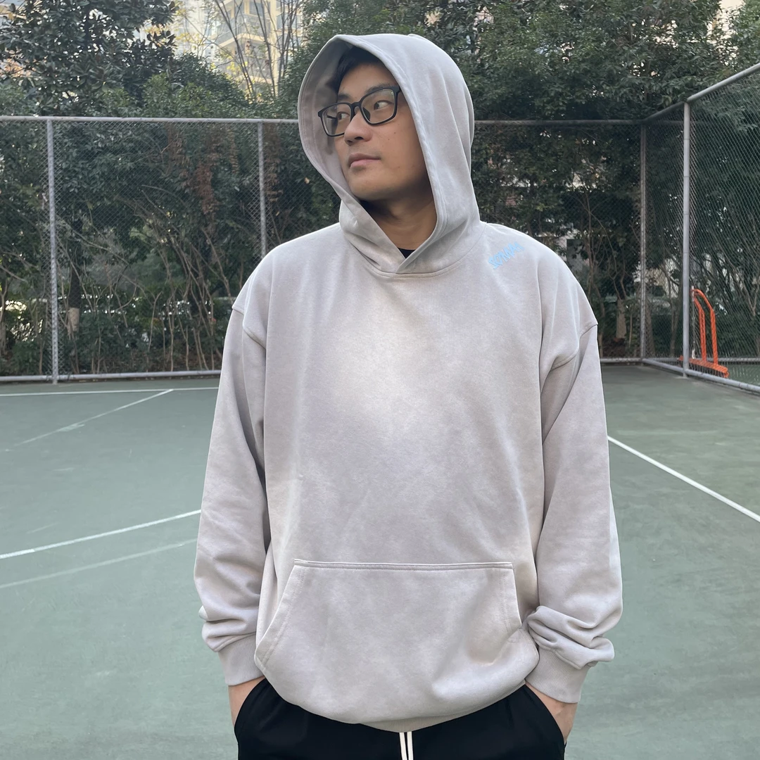 soma1美式重工水洗 370克毛圈 蓝夜光logo 连帽卫衣