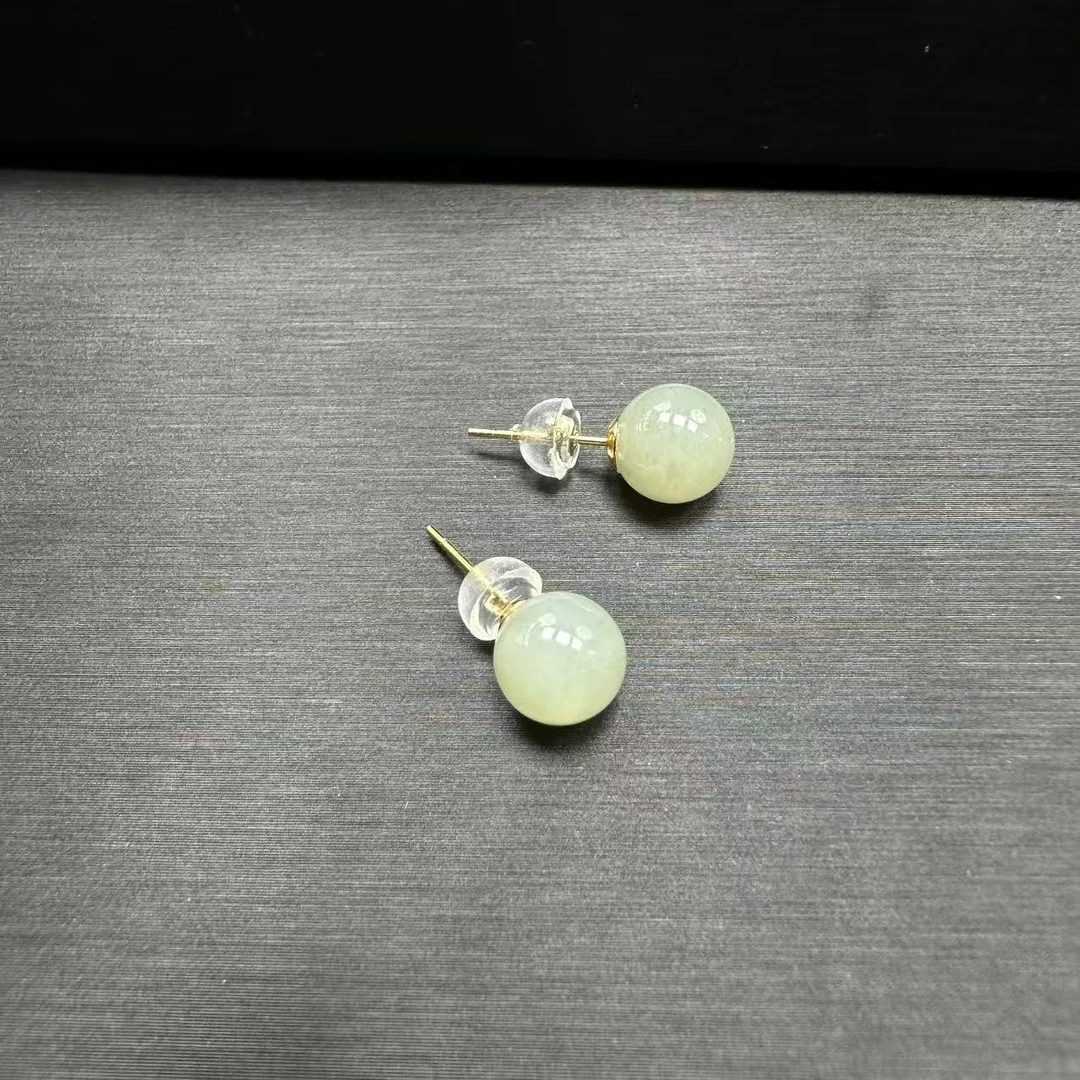 【风哥珠宝】S925银镶且末料和田玉耳钉 多样性发一件 E106