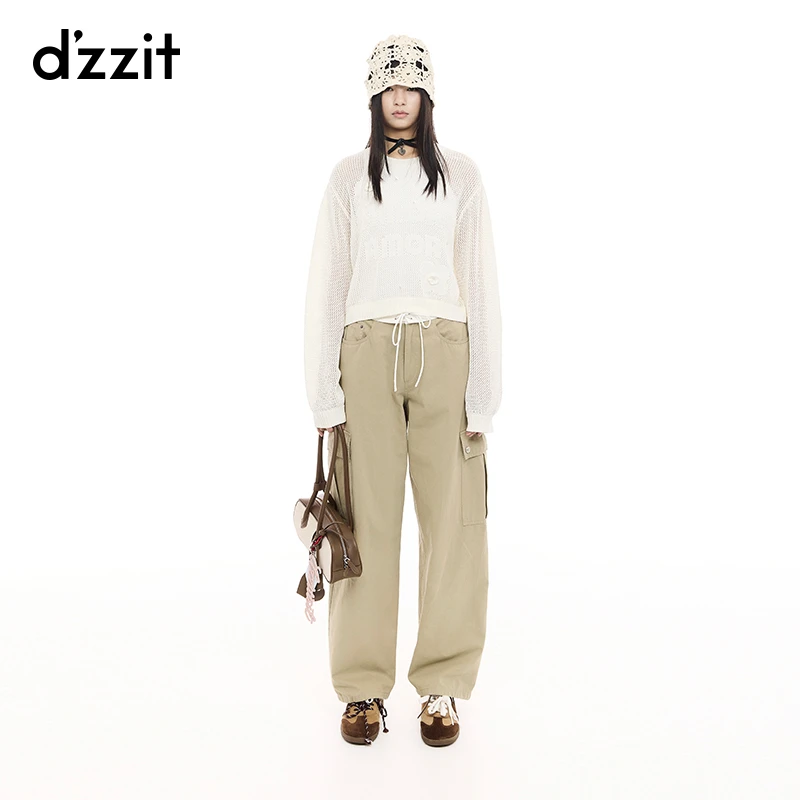 【商场同款】dzzit地素休闲裤春秋工装风拼接腰头女3J1Q4041N