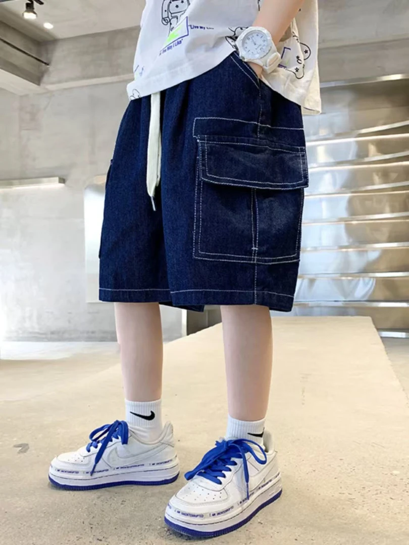 502664童装男童牛仔裤五分裤2025夏季宝宝韩版潮酷洋气工装牛仔裤