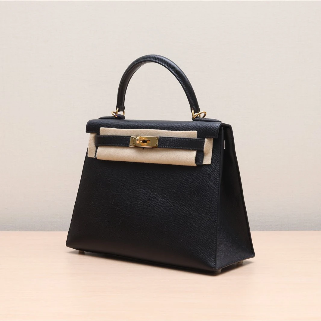99新 Hermes/爱马仕 小花Jerry活动Kelly 28 黑色 Ep皮 Y刻包