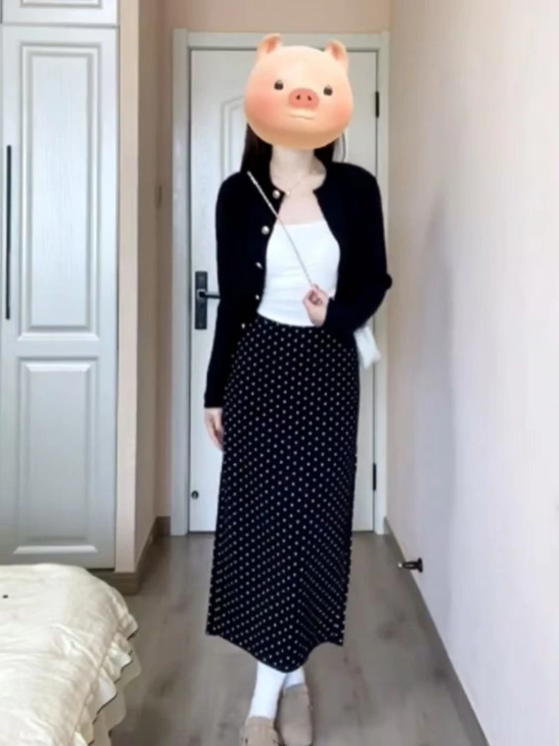 大码女装早秋新款外披背心半身裙三件套法式简约通勤风时尚套装