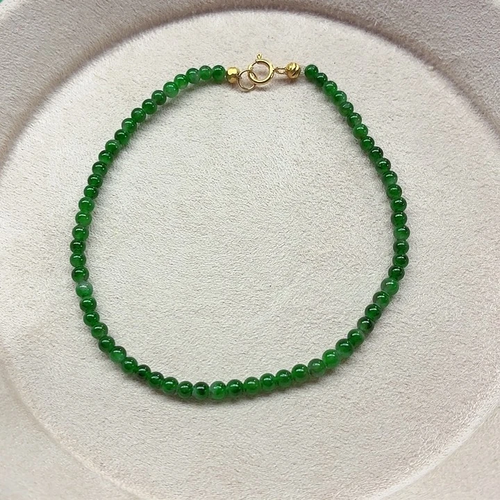 翡翠18K金镶嵌手链天然缅甸翡翠A货卡2.8-3