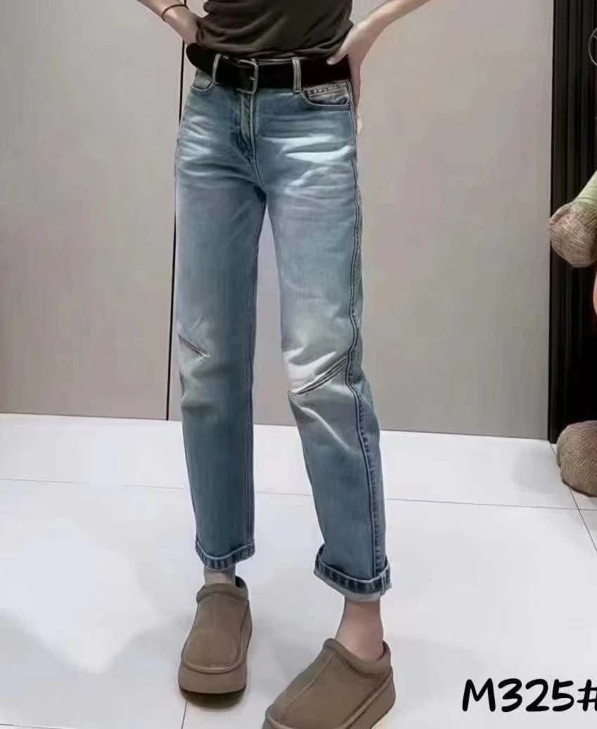 春季新款九分蓝色水洗牛仔裤325