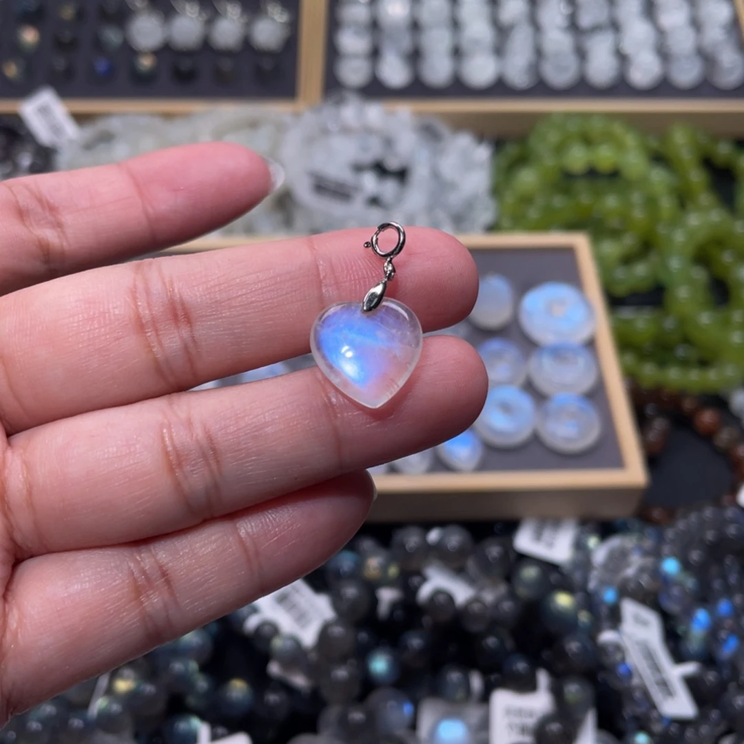 月光石裸石未镶嵌大*锤蓝月光爱心