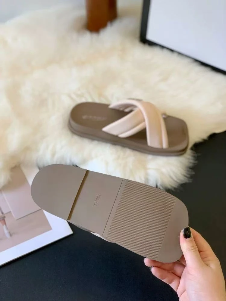 厚底露趾外穿凉拖鞋交叉软沙滩一字拖女9732