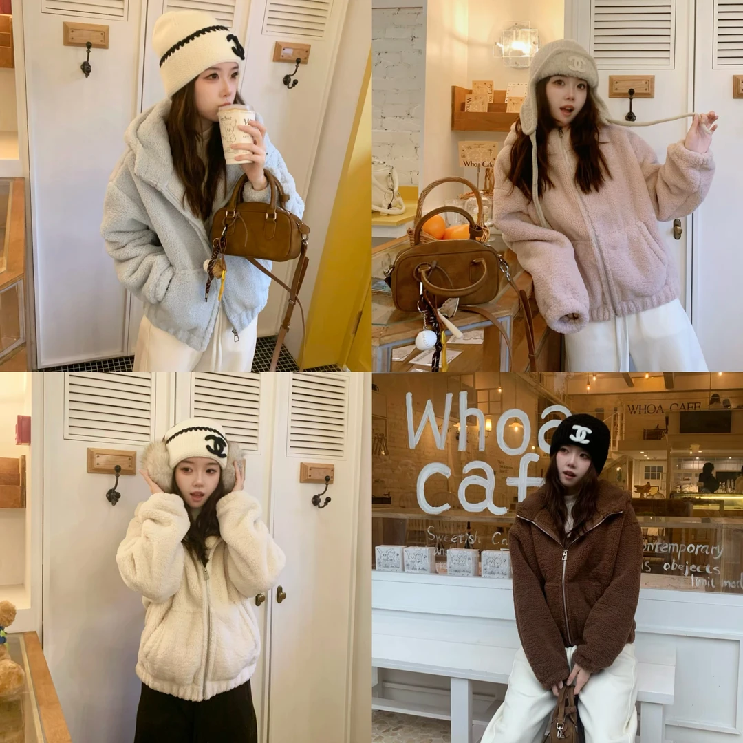 YM·“雪桃”糕糕毛宽松连帽加绒加厚百搭显高保暖ins休闲卫衣外套