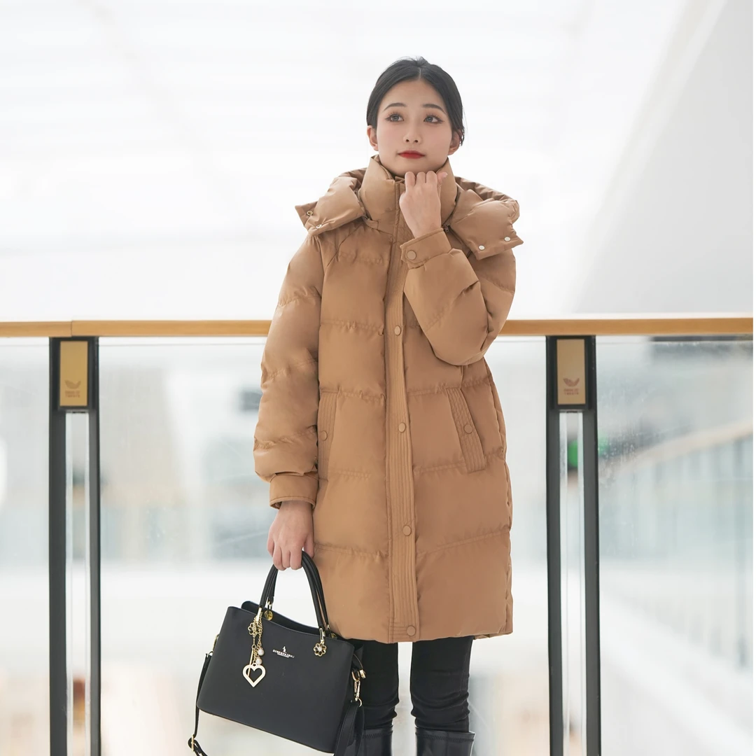 90白鸭绒保真 罗家尾货带标发货中长款女式可拆卸帽羽绒服保暖衣