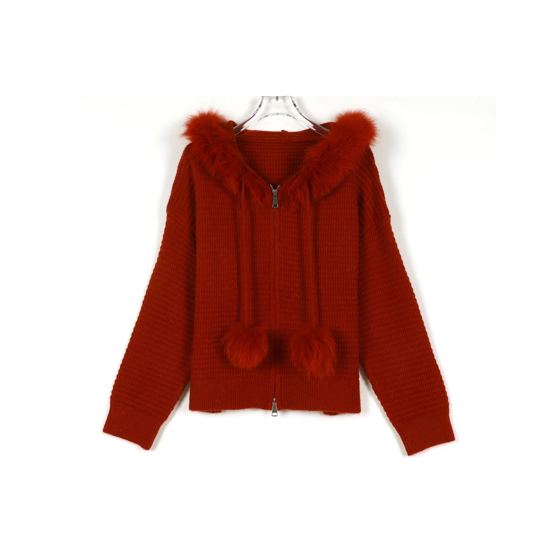 狐狸毛毛领拉链毛球皮草开衫253-KS/0916-25001