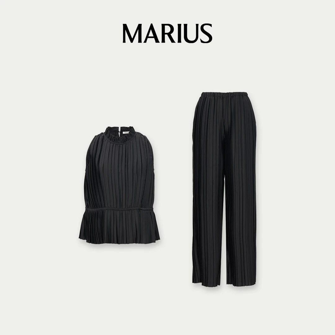 MARIUS"夜曲"挂脖压褶背心阔腿裤压褶长裤简约套装通勤