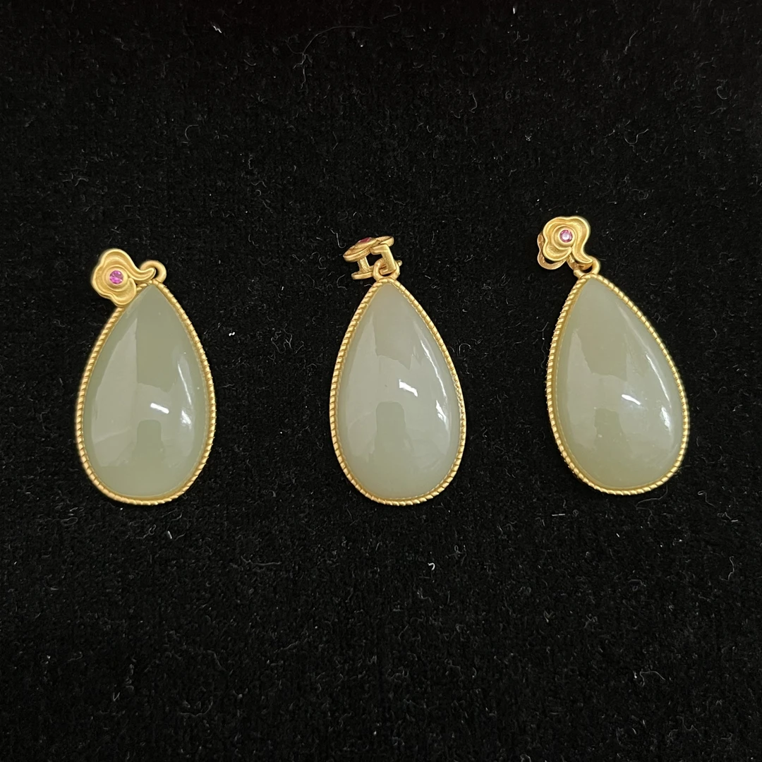 原矿无优化S925银镶嵌和田玉水滴吊坠随机发1