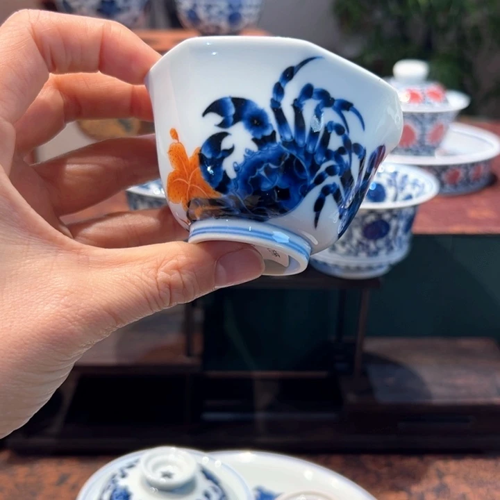 其他陶矾红秋蟹八方杯