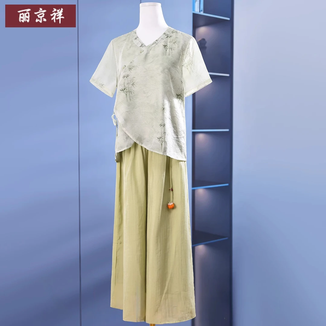 高贵妈妈款洋气上衣中国风雪纺小衫中老年人夏季女装端庄大气套装