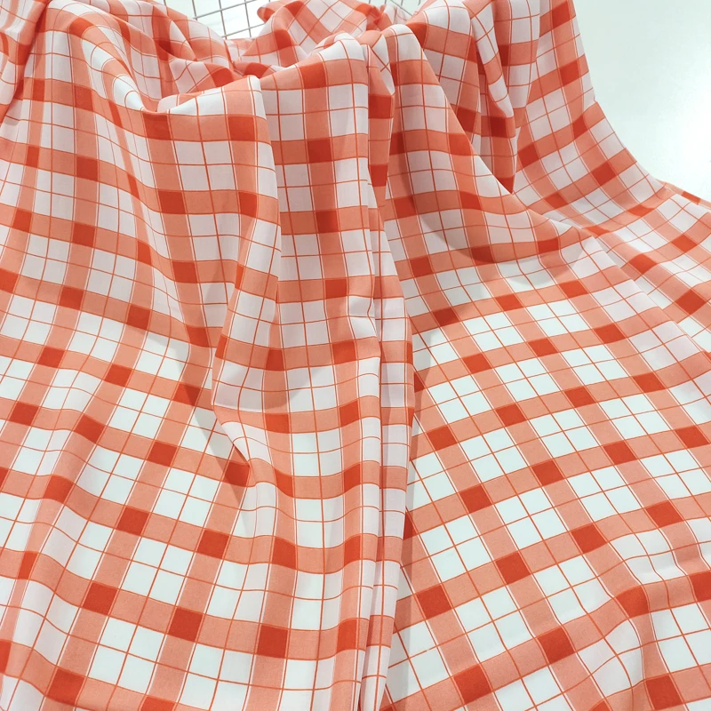 橘香/格子 1.6宽幅棉绸布料 夏季凉爽人造棉绵绸床品被套床单面料