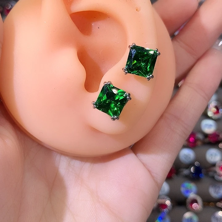 耳饰银S925镶嵌碧玺猫眼白8