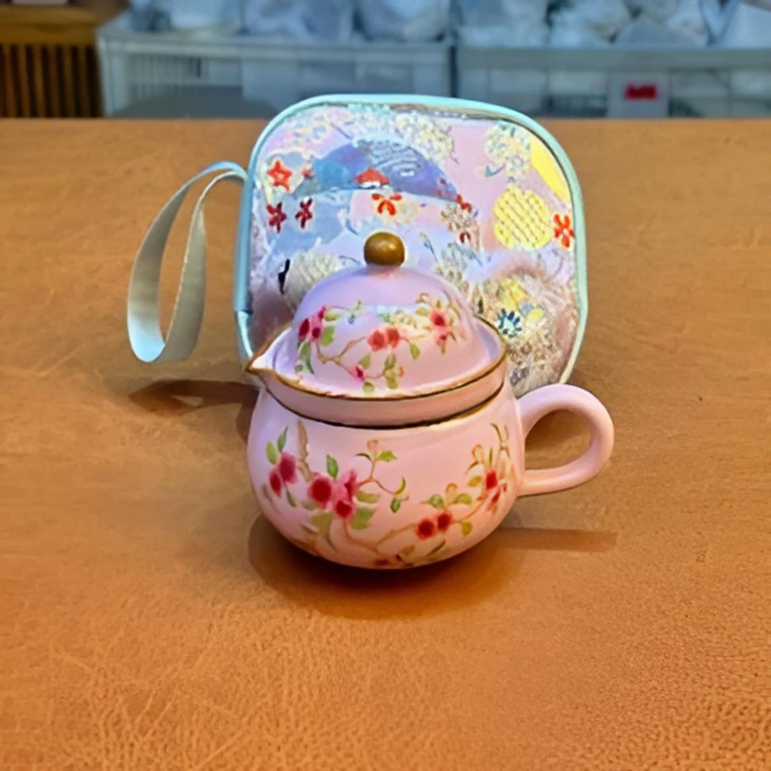 KK0588-粉色桃花猫咪茶咖啡手工带盖复古粉色陶瓷少女心日式