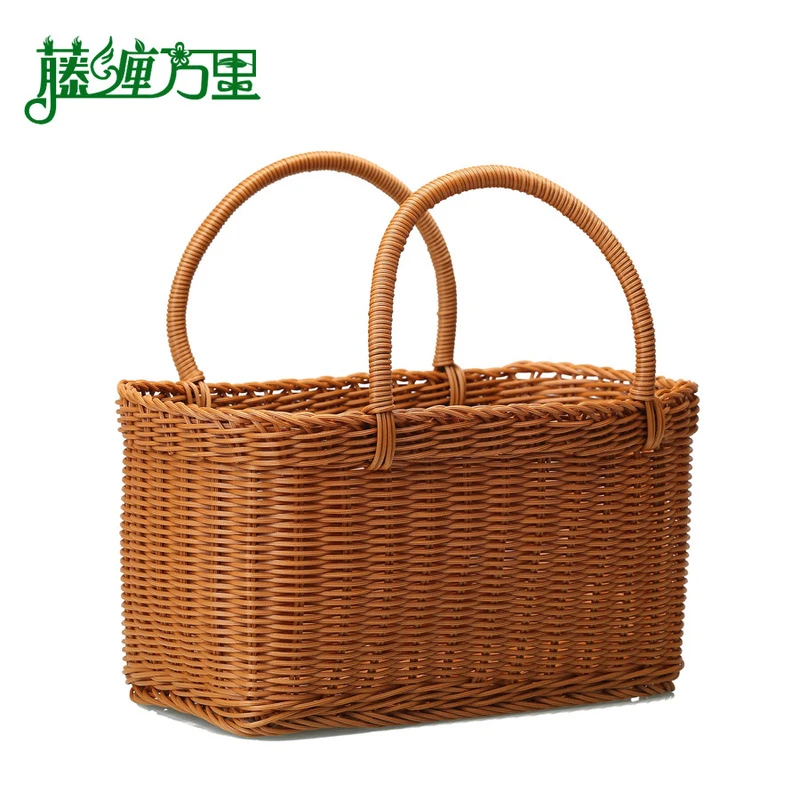 田园风格手提篮藤编纯手工编织采摘户外野餐家用买水果蔬菜购物篮