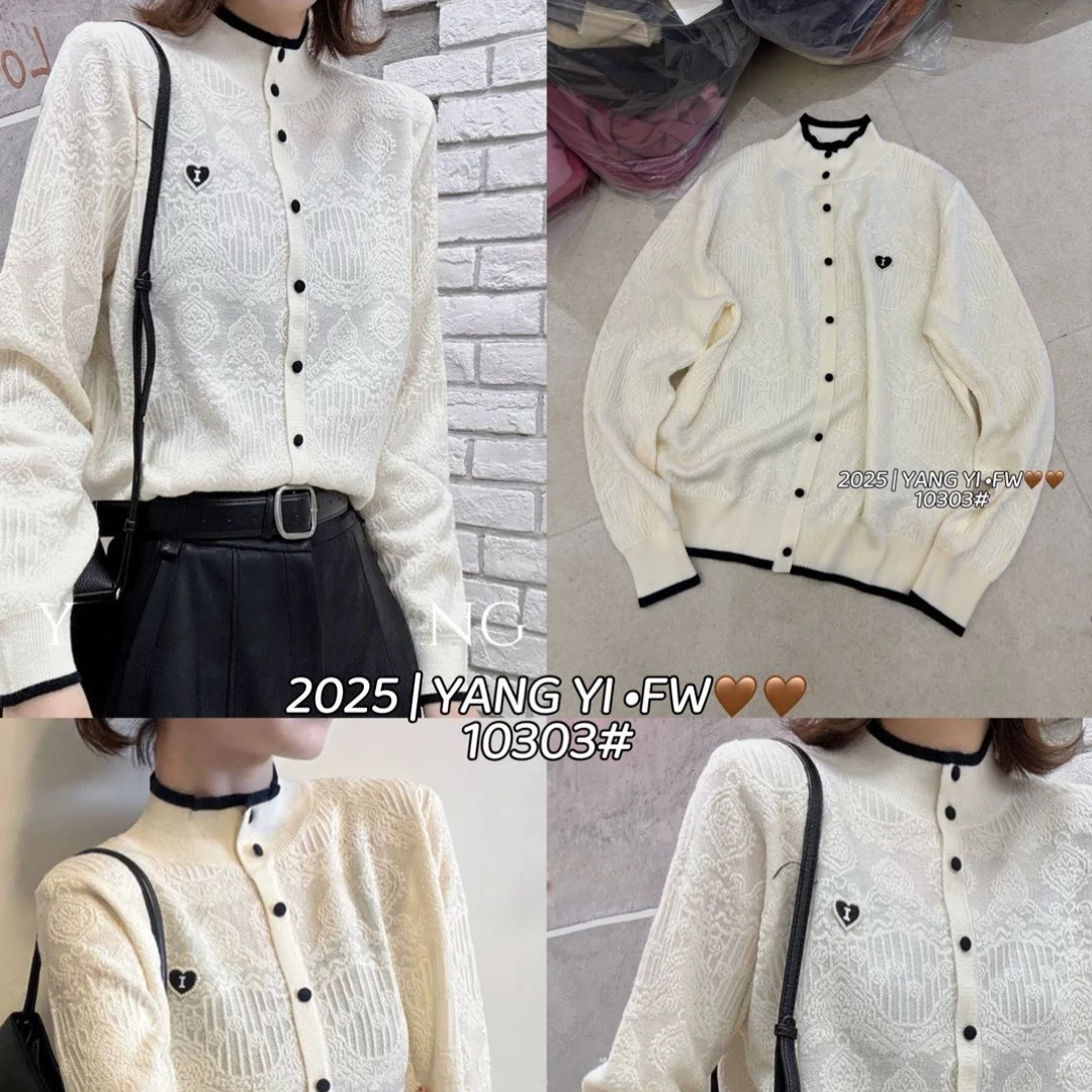 10303 长袖立领女冬季爱心针织毛针织衫气质百搭秋冬白色