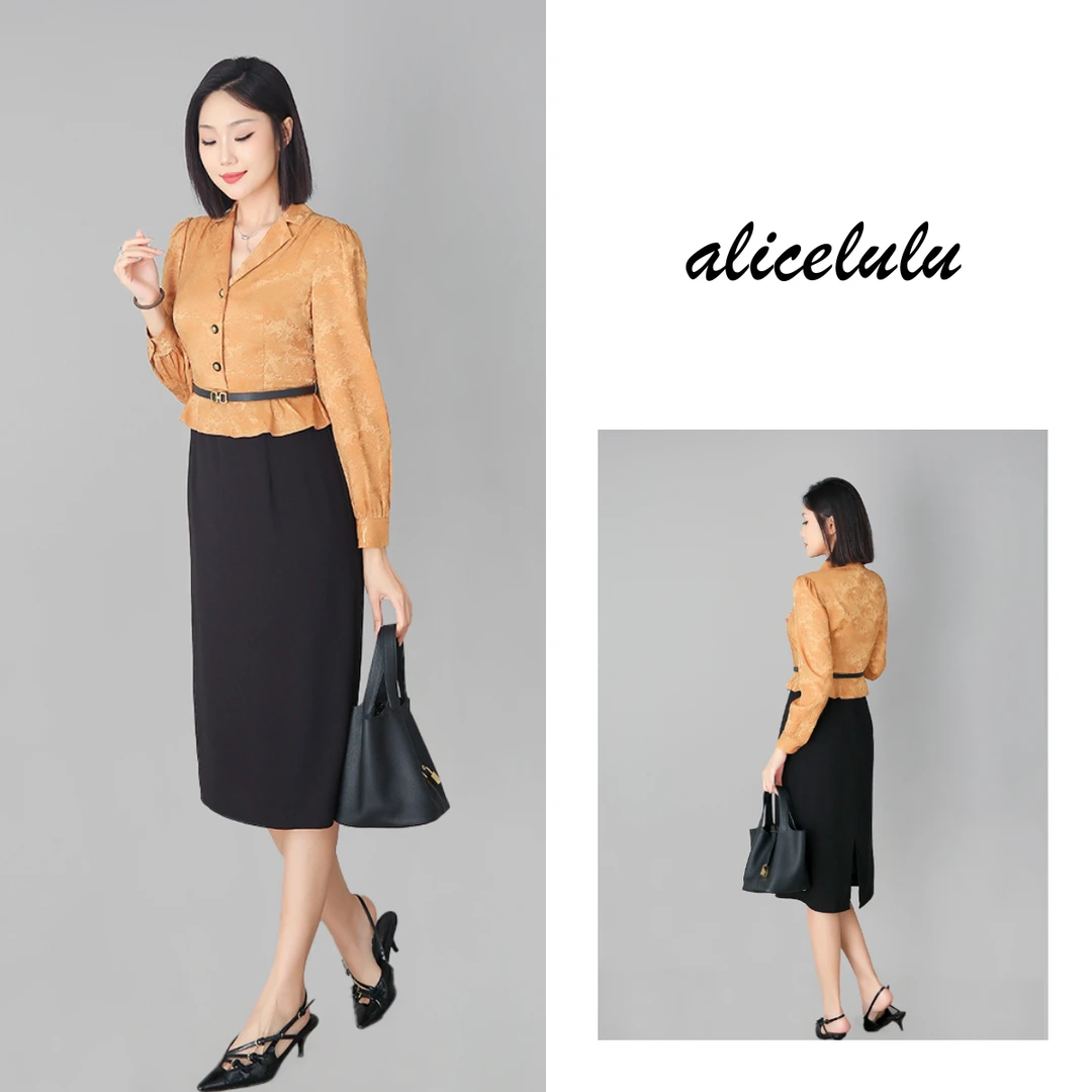 5 alicelulu“秋意浓”连衣裙优雅提花皮质腰带S2138956Q