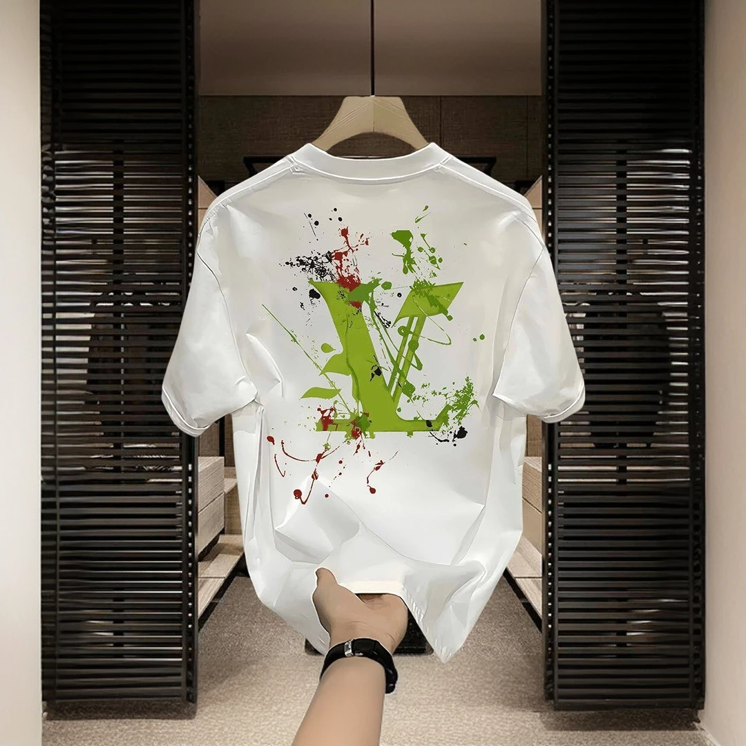 YH早春新款男士潮流简约扎染设计感时尚圆领印花短袖T恤男装 上衣