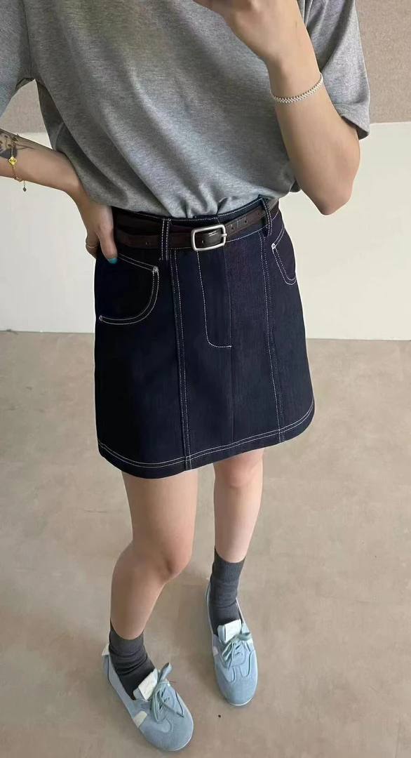 爆款推荐春夏装新款韩版简约百搭韩系高腰显瘦A字牛仔半身裙