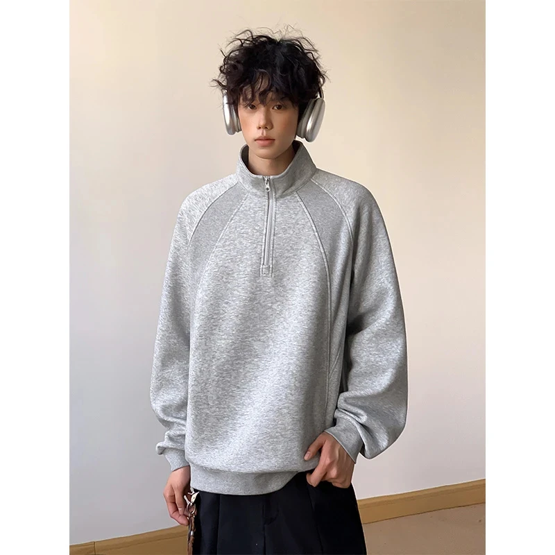 美式解构半拉链短款卫衣男春秋季重磅立领外套cleanfit运动套头衫